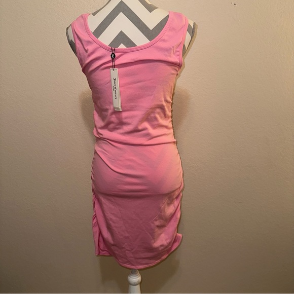 NWT Juicy Couture Pink Fitted Rhinestone Bling Ruched Side Sleeveless Tank Dress - Picture 9 of 13